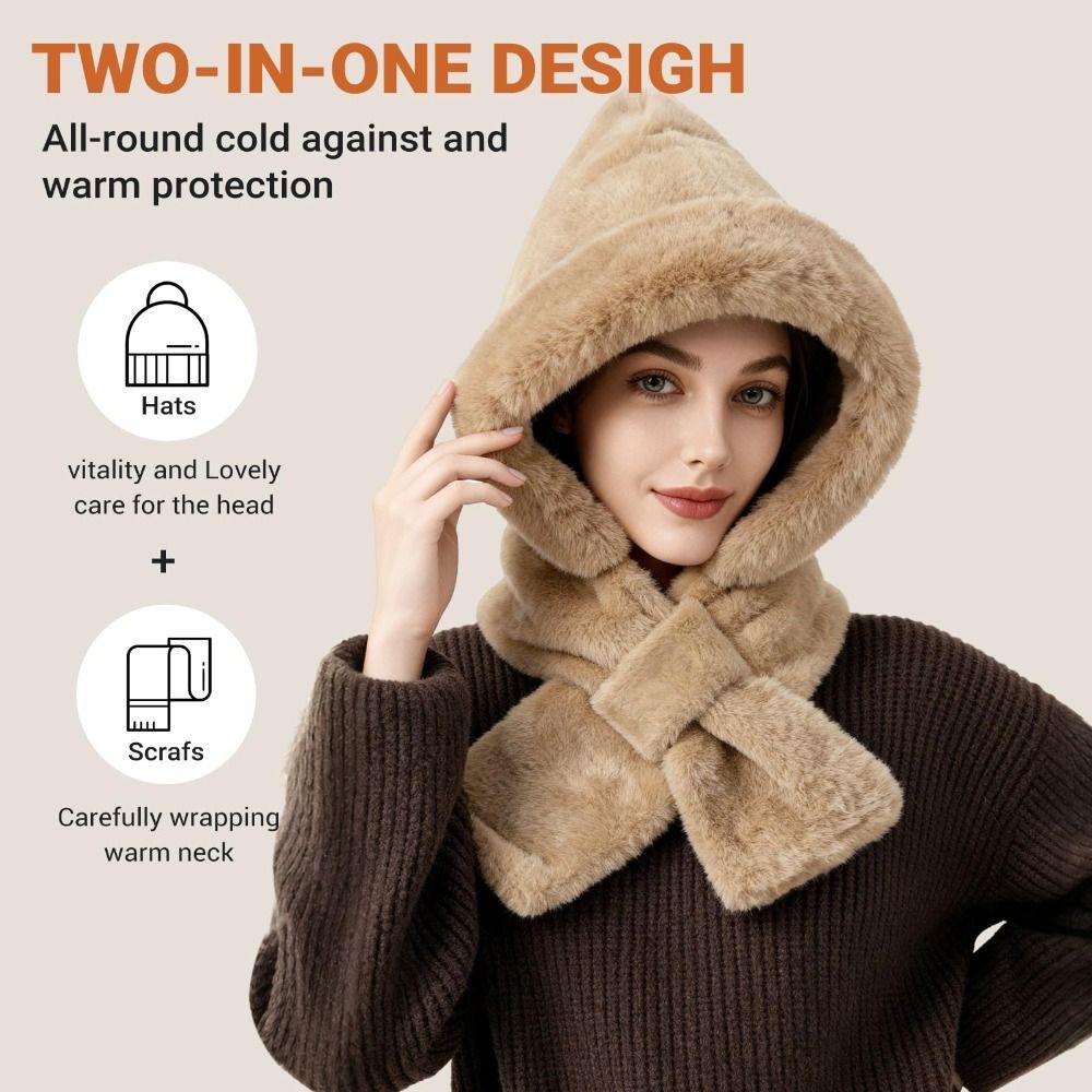 Fuzzy Hooded Scarf Soft Hat Scarf Gloves Set Cute Winter Hooded Scarf  Winter