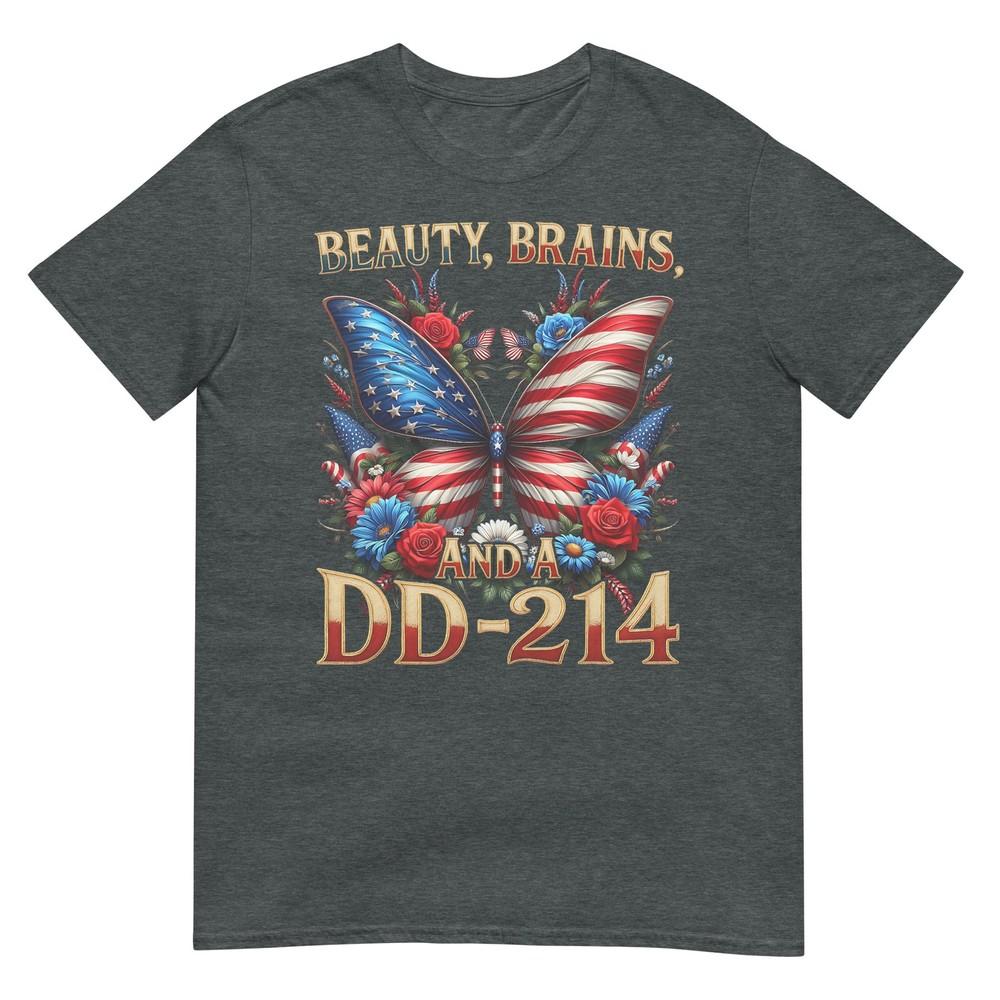 Female Veteran Army Floral Vintage Beauty Brains Us Tshirt