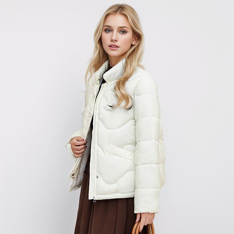 GMXIA Women's Vintage Casual Solid Color Print Autumn Winter Long Sleeve Stand Up Jackets & Coats