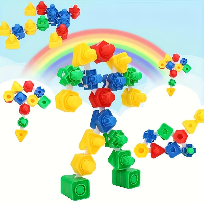 8 Pairs Nuts and Bolts Set, Fine Motor Training Puzzle Toy,Shape and Color Matching Toy,Building Game,Block Combination,Screw and Nut Combination Toy