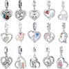 Original 925 Silver Charms Heart Mother Father Cat Zircon Beads Pendant Bracelets Necklaces Womens DIY Jewelry Gift