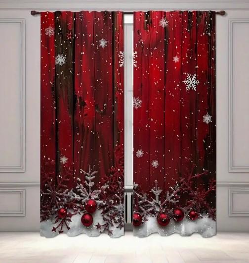 

2 шт. праздничных красных цветочных и листовых полиэстеровых затемняющих штор для разных типов комнат, тема рождественского домашнего декора W100cmxH250cm 2PCS&grommet top