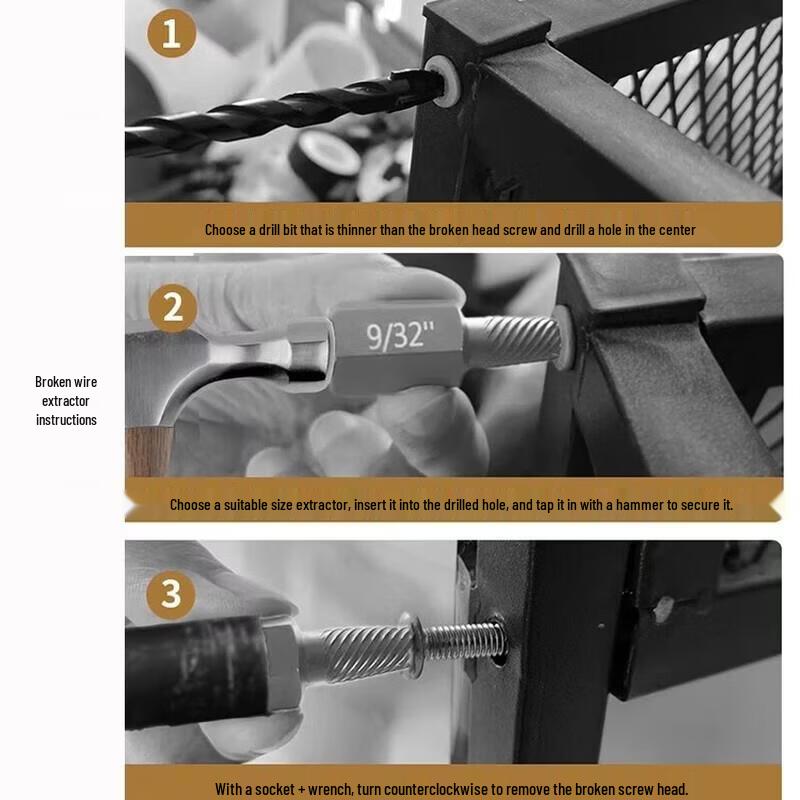 10-Piece Hex Socket Stripped Screw Extractor Set