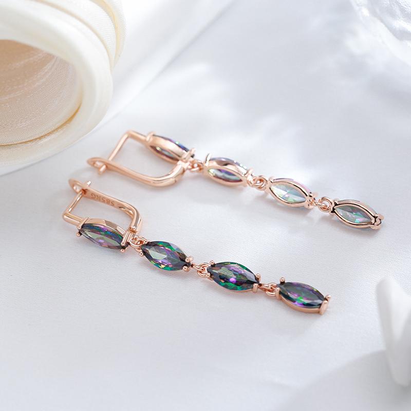 Geometric Colorful Natural Zircon Long Dangle Earrings For Women Accessories  Rose Gold Color Daily Fine Jewelry