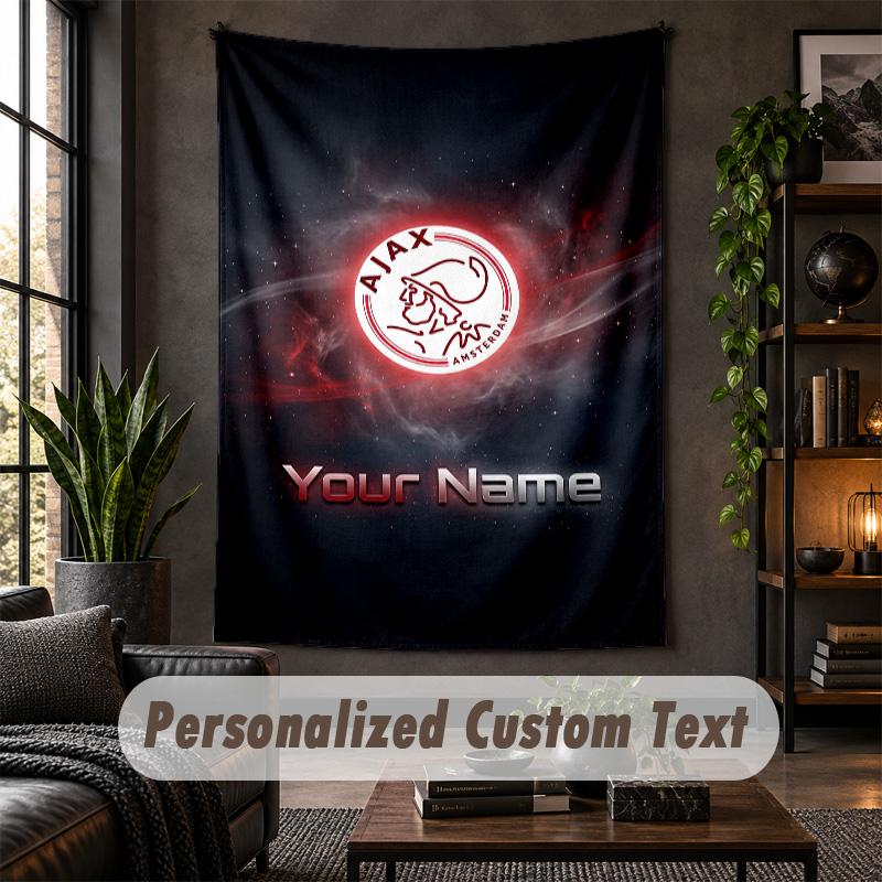 Arazzo da Parete Personalizzato, Testo Personalizzato Ajax Amsterdam, Arte da Parete in Tessuto Morbido per Decorazione d'Interni