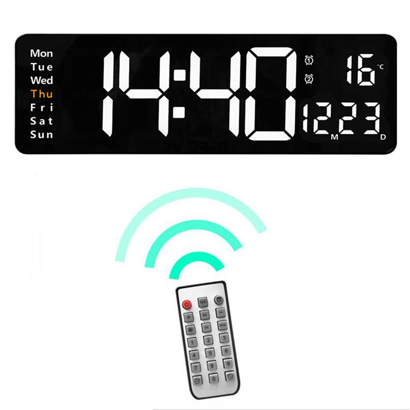 16 Inch Large Digital Wall Clock TEMP Date Week with Remote Control Timer Countdown Table Clock 2 Alarm 12/24H Wall-mounted LED Clock