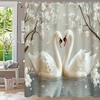Waterproof Polyester Bathroom Curtain - Loving Swan Design, Machine Washable, Woven Knit Fabric With Hooks