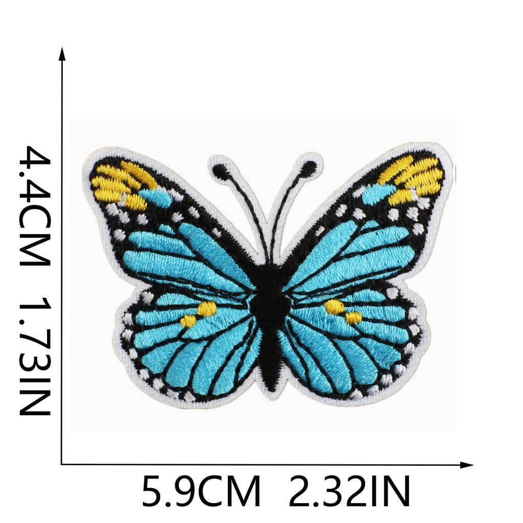 Butterfly World Embroidery Cloth Sticker Colored Flower Butterfly Computer Embroidery Label Clothes Decorative Patch Sticker Blue Butterfly