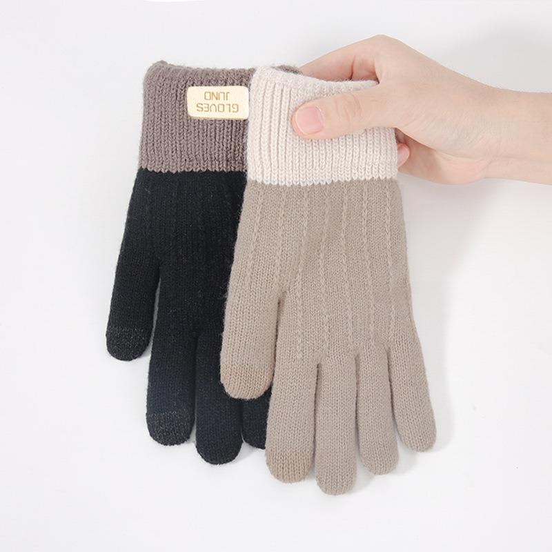 Touch screen gloves women's winter stall velvet thickened warm outdoor jacquard knitting touch screen warm