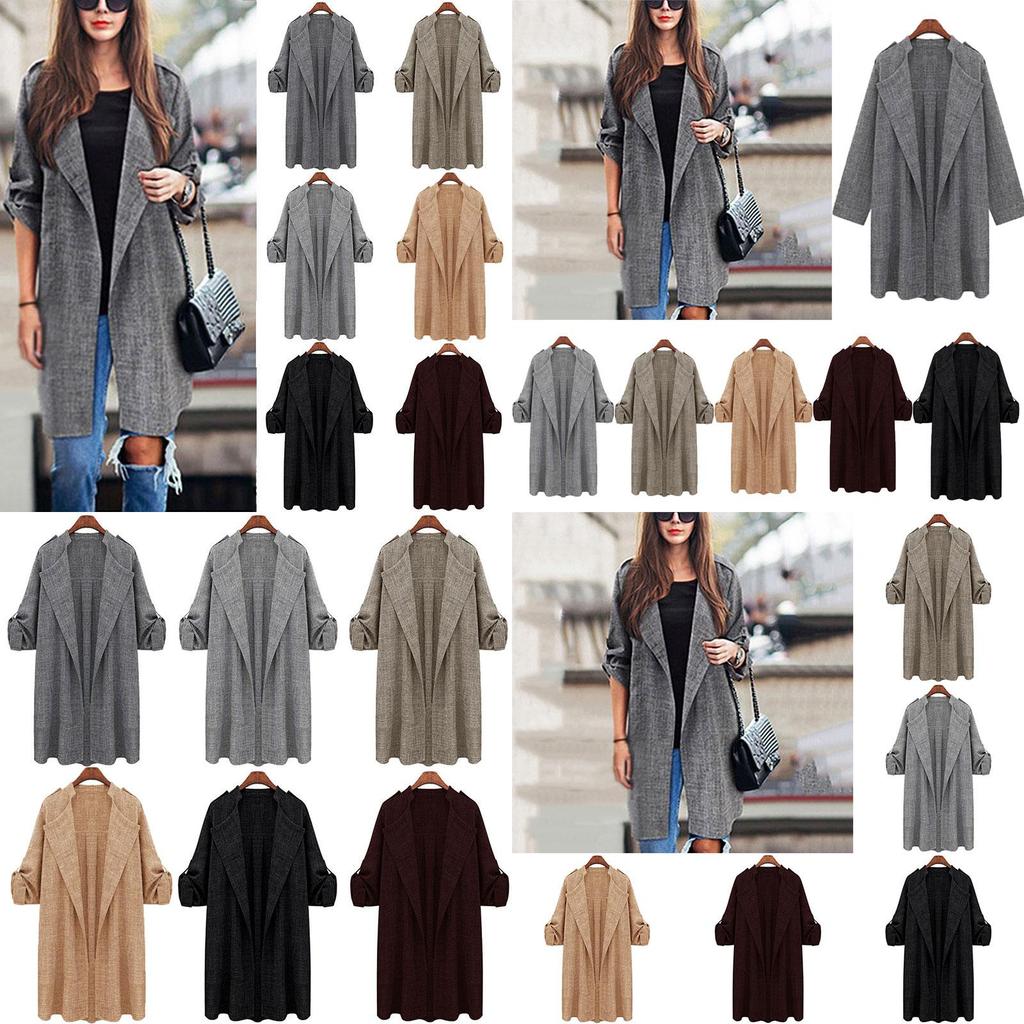 Elegant Women Long Waterfall Coat Jacket With Comfortable Loose Fit And Lapel Collar