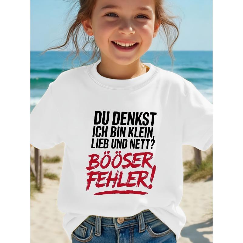 Girls German Slogan Print Crewneck Short Sleeve Tee