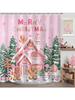 Pink Christmas Gingerbread Shower Curtain Cute Gingerbread House Shower Curtain For Pink Christmas Bathroom Decor Waterproof