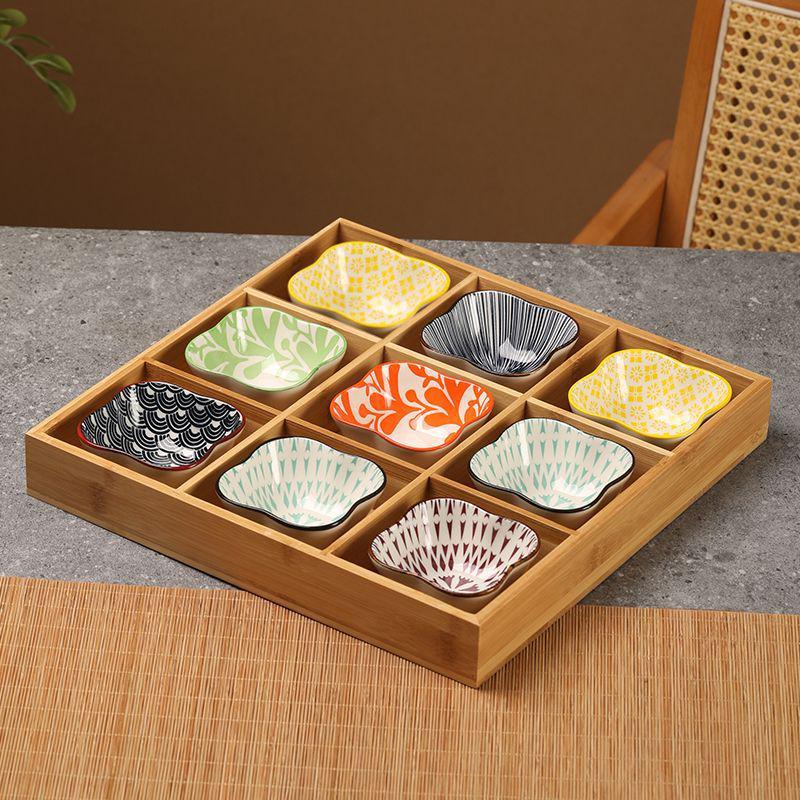 Bamboo Nine-Compartment Snack Tray for Dried Fruits and Hot Pot Side Dishes