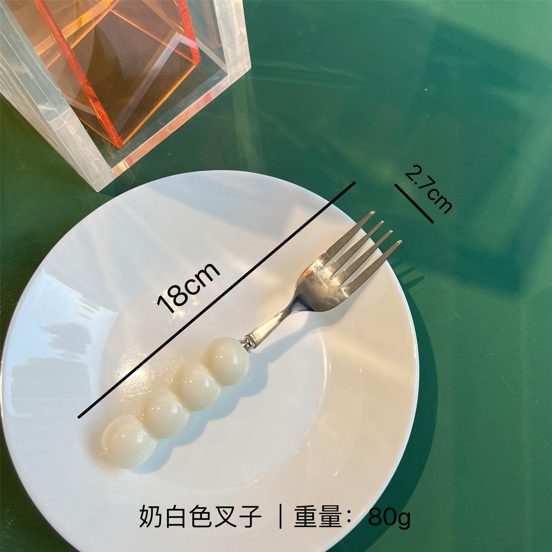 

Sean, Original Design Cute Candied Gourd Skewer Fork Spoon Household 304 Stainless Steel Tableware Ceramic Handle