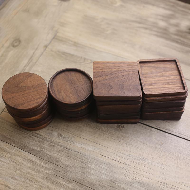 Engraved Wooden Tea & Coffee Coaster Set with Creative Insulation Pads and Trays
