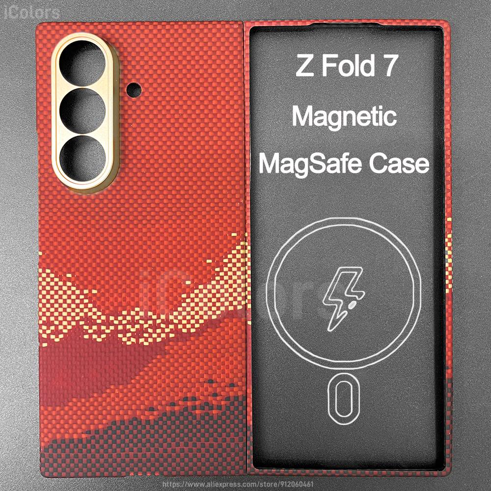 Z Fold 7 Aramid Case for Samsung Galaxy Z Fold 7 Magnetic Case Aramid Carbon Fiber Cover MagSafe/Qi2 Charging Armor Protective