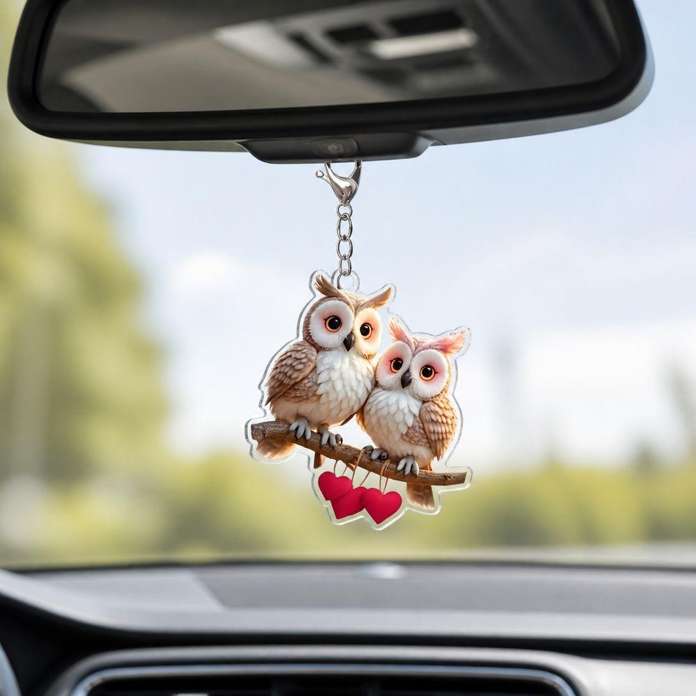 Flat Owl Keychain Acrylic Rearview Mirror Hanging Ornament Gifts Car Ornament Car Interior Decor