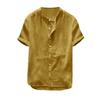 Men's Casual Short-sleeved Round Neck Solid Color Cotton Linen Shirt
