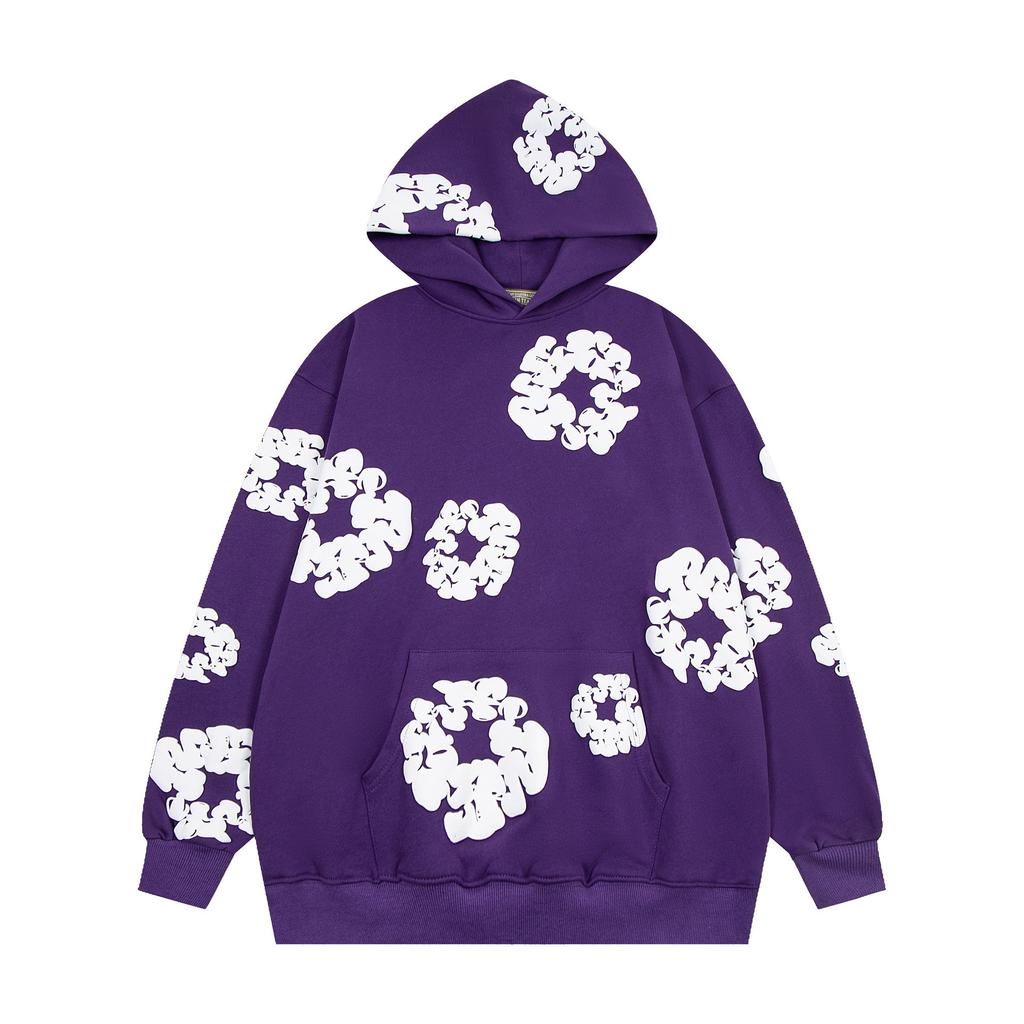 Felpa con cappuccio floreale trendy marca americana pullover casual ampio con stampa digitale per uomo e donna