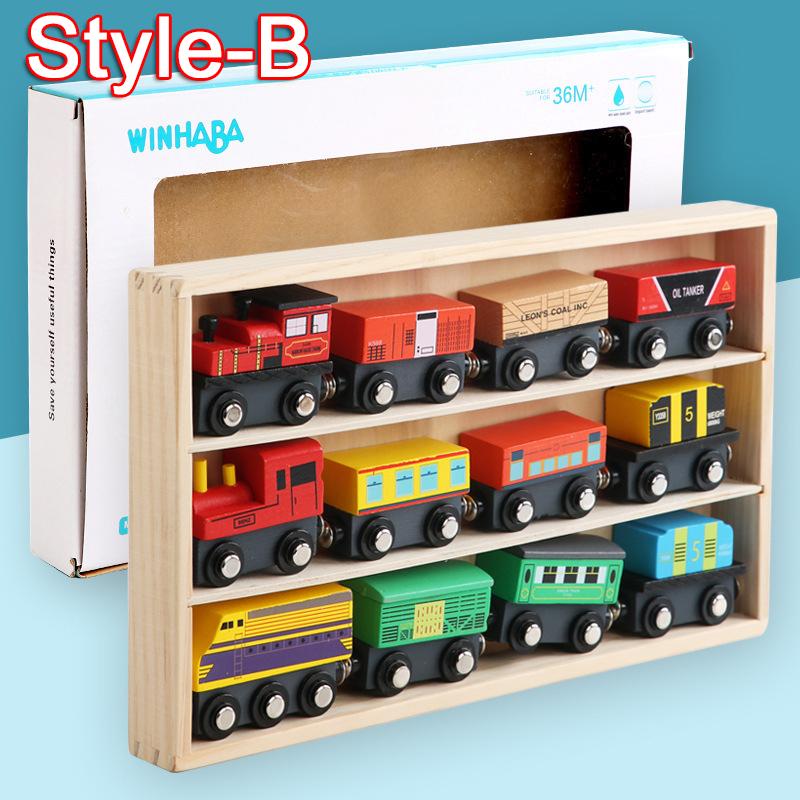 Children's wooden car ambulance fire police carriages mounted track Thomas magnetic road signs model toys set birthday gift