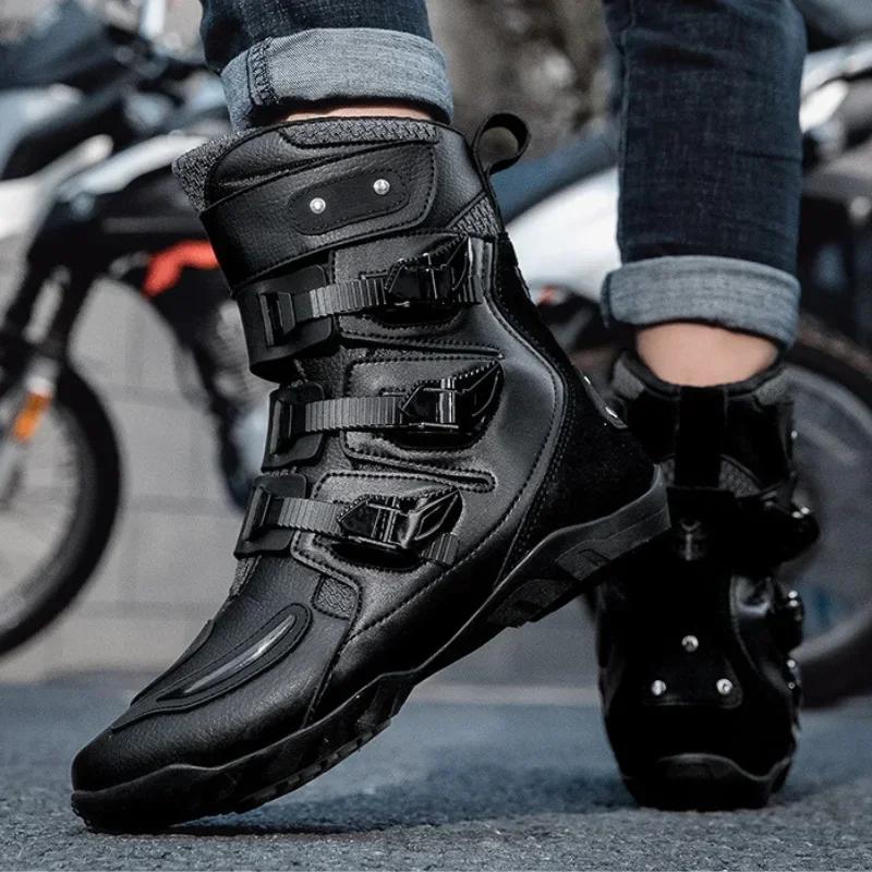 Motorcycle Boots Men Motorcycle Riding Shoes Ankle Shoes Gear Shifting Pads Ultrafine Fiber Upper Motorcyclist Boots Size 37-47