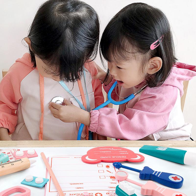 Pretend Play House Doctor Toy Wooden Medical Toolbox Dentist Set Simulation Play House Toy Role Playing Life Skill For Children