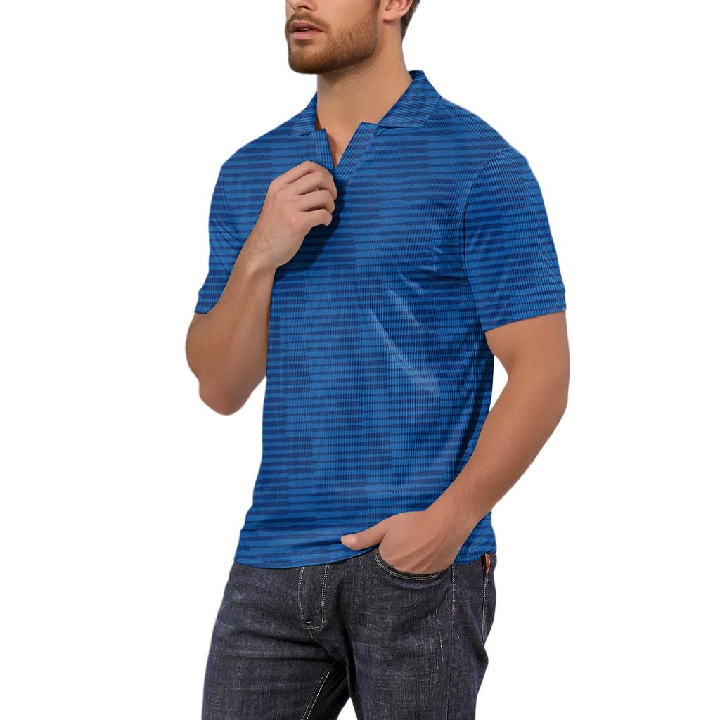 Moda Hombre Top Estampado Cuello en V Manga Corta Camiseta de Golf