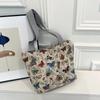Canvas Zipper Shoulder Bag for Women Butterfly Print Casual Tote Bags Large Capacity Fashion