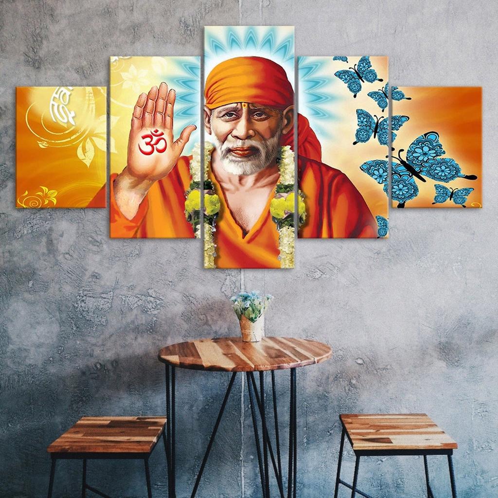 Spiritual Master Shirdi Sai Baba 5 Piece Five Panel Wall Canvas Print Modern Poster Picture Home Decor Gift For Him Her