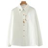 Women's Spring Embroidered Rabbit Radish White Blouse with Long Sleeves
