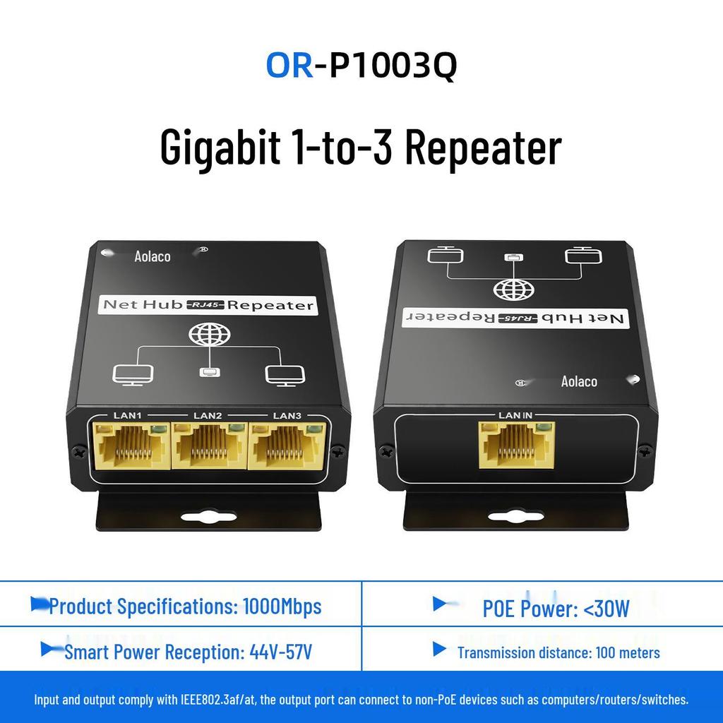 100M Gigabit POE Repeater: One Cable Powers 3 Cameras, 48V Support, No Extra Power Supply Required