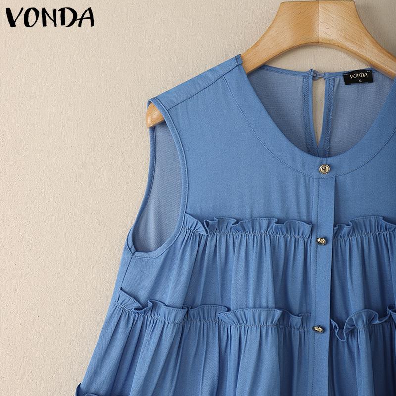 VONDA Women Casual Loose Sleeveless Ruffled Tank Tops