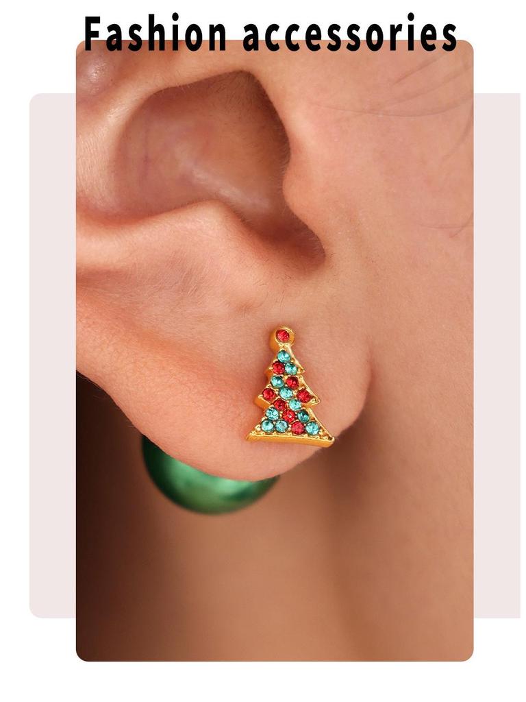 Xinyixin Christmas Tree Reindeer Zircon Stud Earrings with Colorful Bead Backs