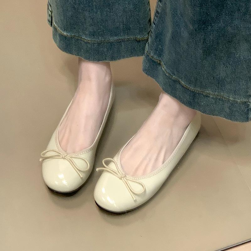 Round head bow flat bottom small red shoes 2025 new shallow mouth versatile ballet women's shoes