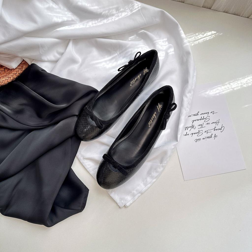 Sheepskin version~ Height increase 5cm bow burst pattern soft sole Mary Jane shoes New French micro-open-toe shallow mouth single shoes