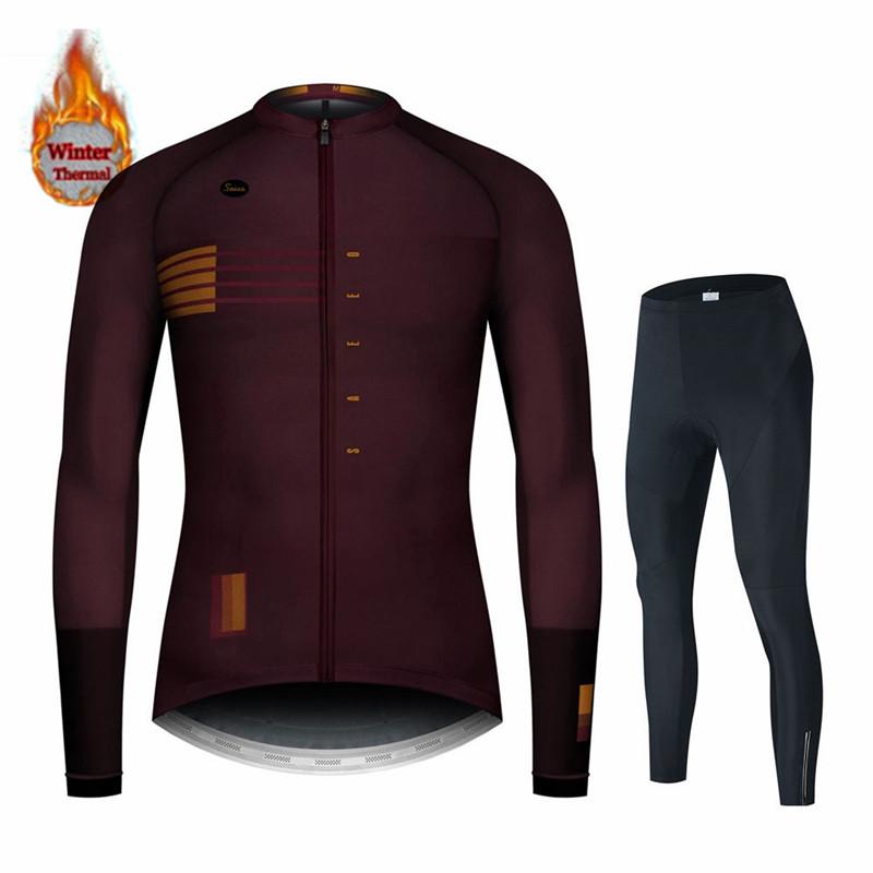 Long Sleeve Winter Cycling Clothing for Men, MTB Jersey, Thermal Fleece, Bib Pants Set, Triathlon, Spain