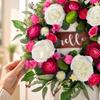 Corona de Flores Artificiales de Primavera 3D de 50 cm con Elementos Florales Mixtos y Vegetación para Pantalla Estacional en Interiores y Exteriores del Hogar