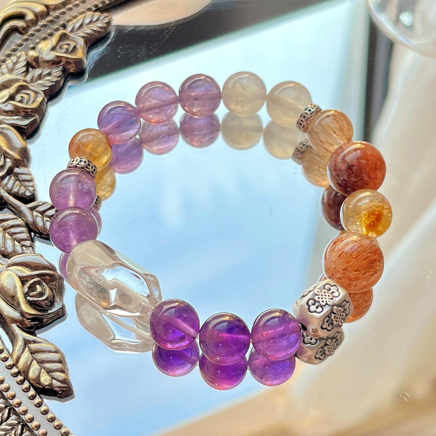 925 Silver Design High Quality Natural Moonstone Amethyst Black Gold Super Seven White Crystal Citrine Bracelet Hand