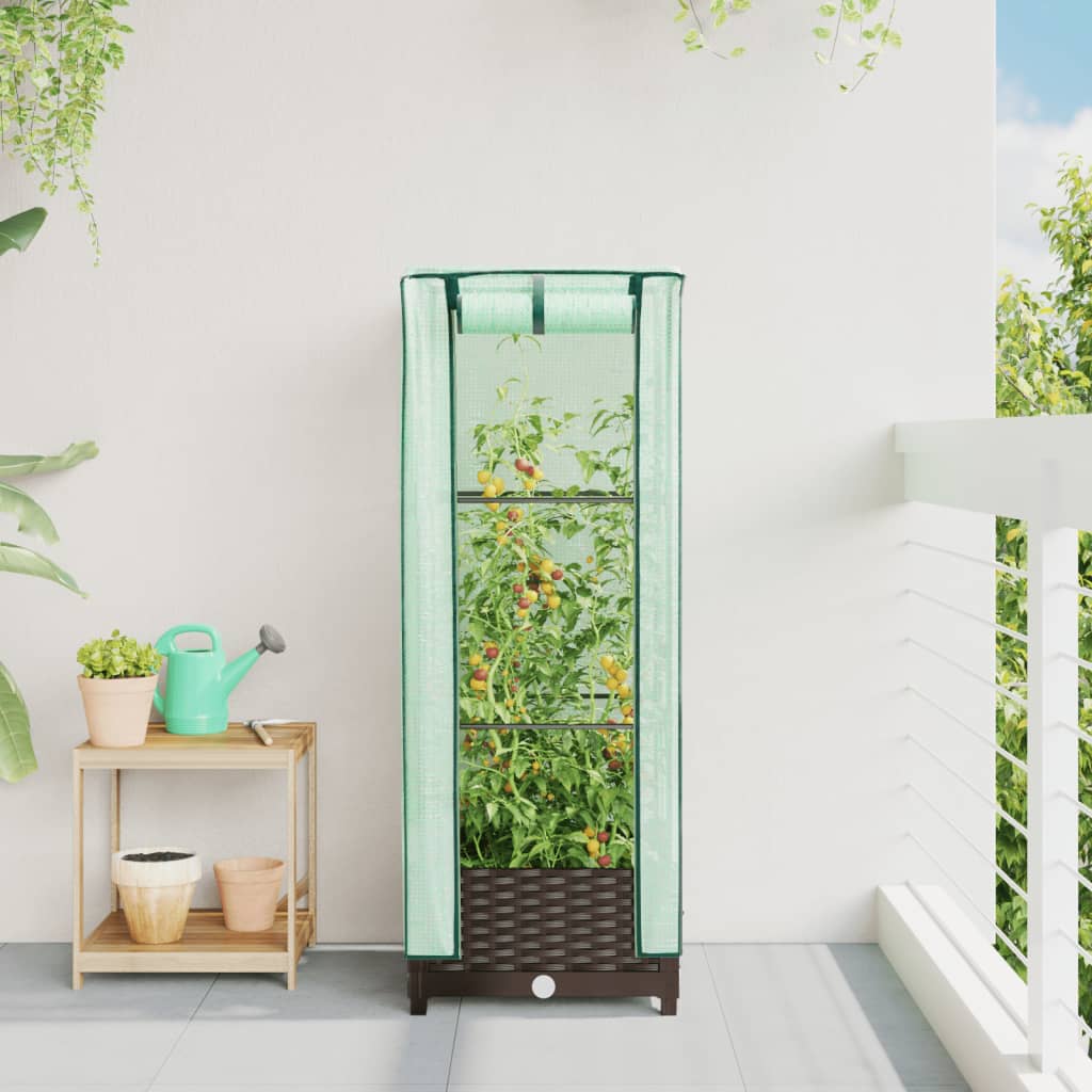 Vidaxl Raised Planter with Greenhouse, Rattan Look, 40X40X123 Cm