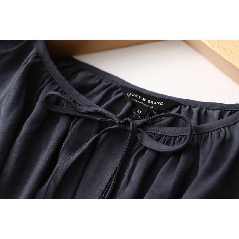 Foreign Trade Original Order French Style Elegance Tie-Neck Flared Sleeves Satin Chiffon Shirt Women's Spring and Summer Loose Pullover Acetate Tops