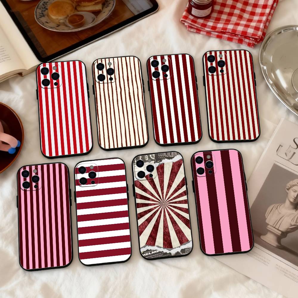 B-Burgundy White Stripe Phone Case Silicone Soft For IPhone 17 16 15 14 13 12 11 X XR Plus Pro Max Plus