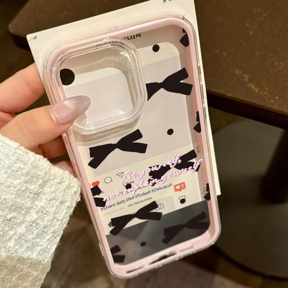 Cute Black Bowknot Phone Case For iPhone 17 Pro Case iPhone 15 13 11 12 14 16 Pro Max 17 Air 2 IN 1 Shockproof Silicone Cover