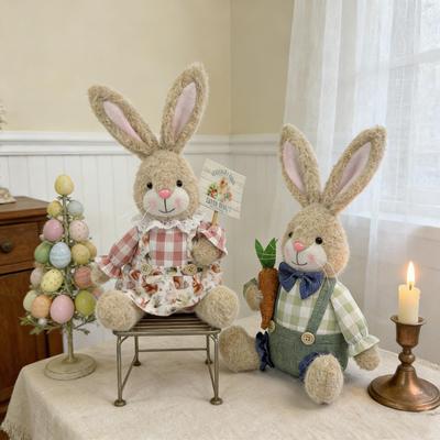 Pastoral Plaid Rabbit Doll Ornament - Spring Easter Decor Props
