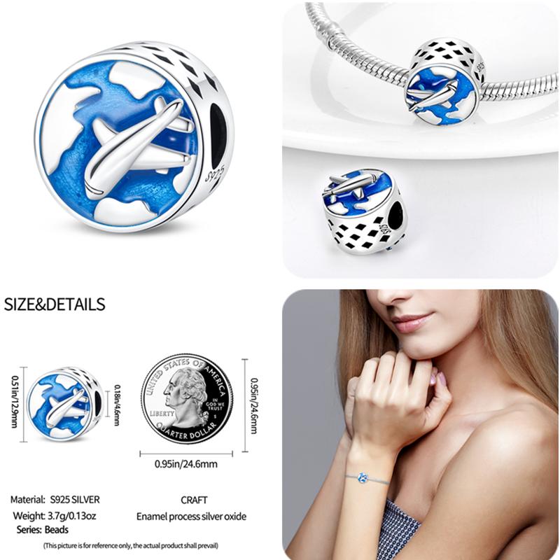 Charms 925 Fit 3MM Bracelets Earth Plane Bead Air Balloon Travel Camera Pendant DIY Jewelry Making
