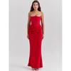 Rochie Tub One-piece Nouă Multicoloră cu Umeri One-word și Balene, Plisată, Lungă, care Îmbracă Șoldurile, Satin