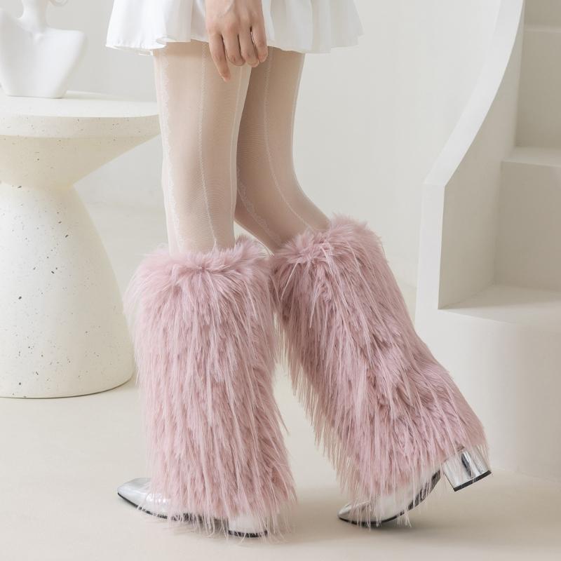 Plush Furry Leg Warmer for Women High Elasticity Winter Fashion Accessory Boot Toppers Gaiters Fuzzy Footless Long Socks