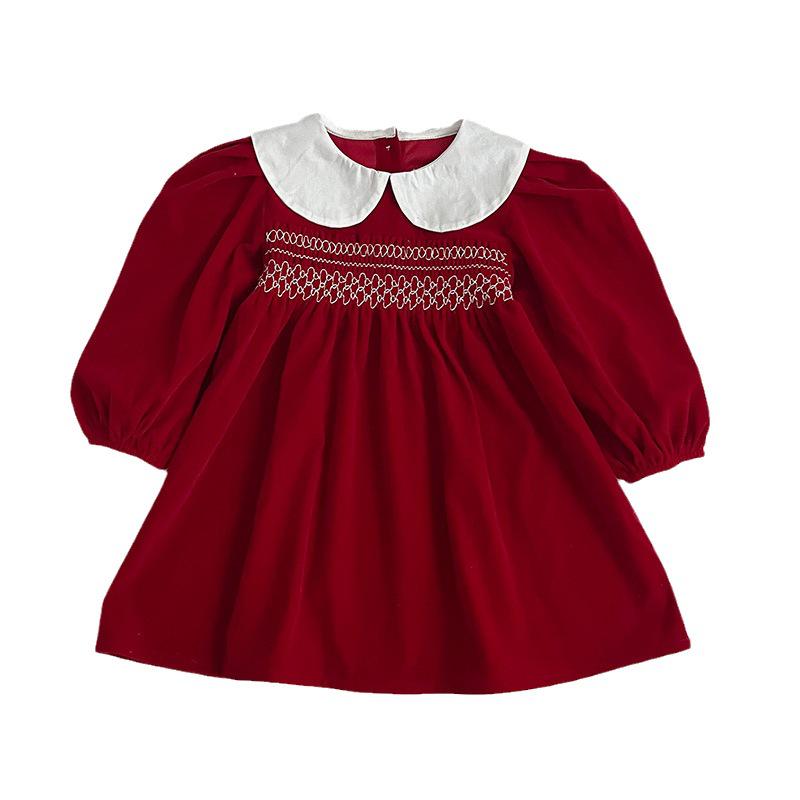 Red Baby Girls' Doll Collar Dress Bodysuit - Sisters' Spring/Autumn Romper Outfit