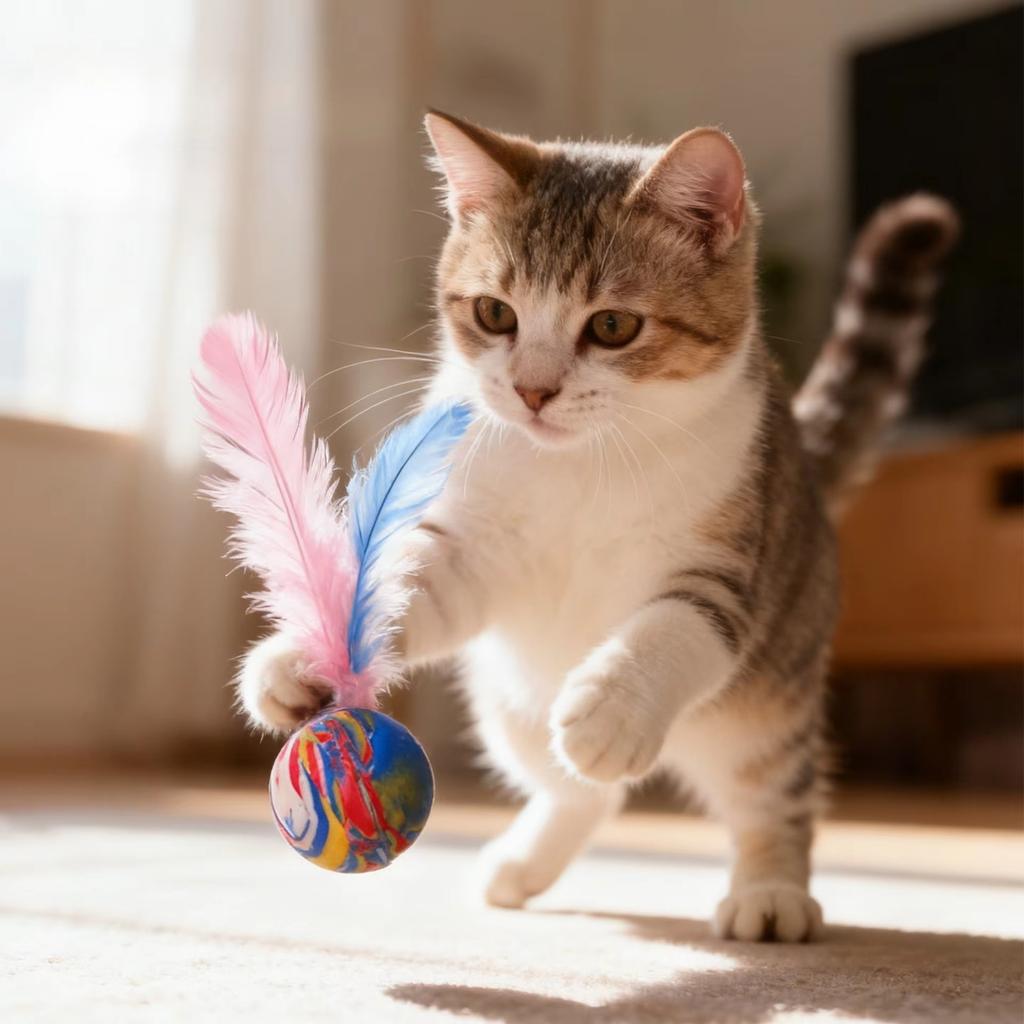 Feather Elastic Ball Toy Teeth Grinding Self-Entertainment Pet Toy for Cats