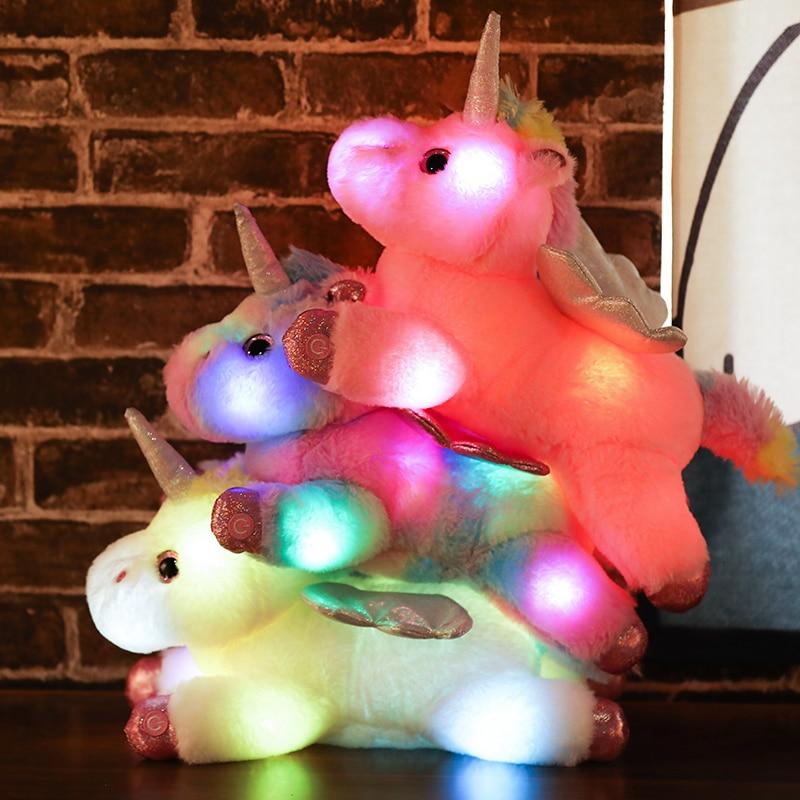 1pc 38cm Kawaii Lightning Unicorn Plush Toys Soft Stuffed Animal Colored Lights Unicorn Pillow Luminous Doll Children Girls Gift