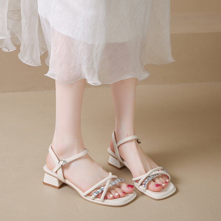 Sandals Women's 2025 Summer New Thick-soled Thick Heel Outer Wear Word with Fairy Style with Skirt High Heels Women